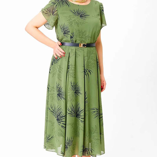 👗 Шифонена рокля с кръгло деколте (с колан)